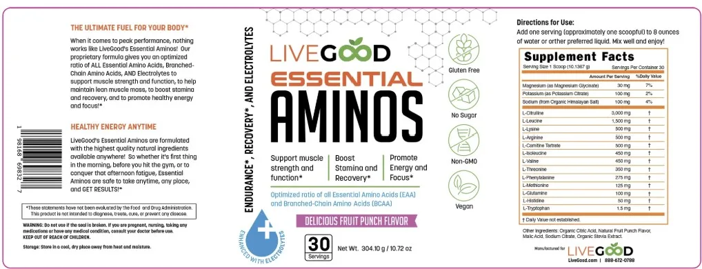 LiveGood Essential Aminos label