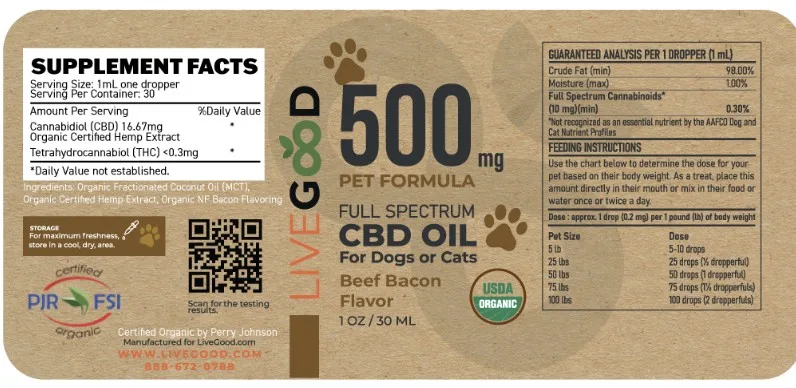 LiveGood CBD Oil for pet label