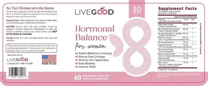 LiveGood Hormaonal Balance label